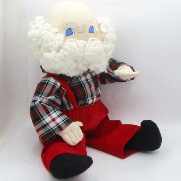 Vintage Saint Nick Cloth Doll With Red Overalls Plaid Shirt & Glasses 20" - Picture 1 of 3